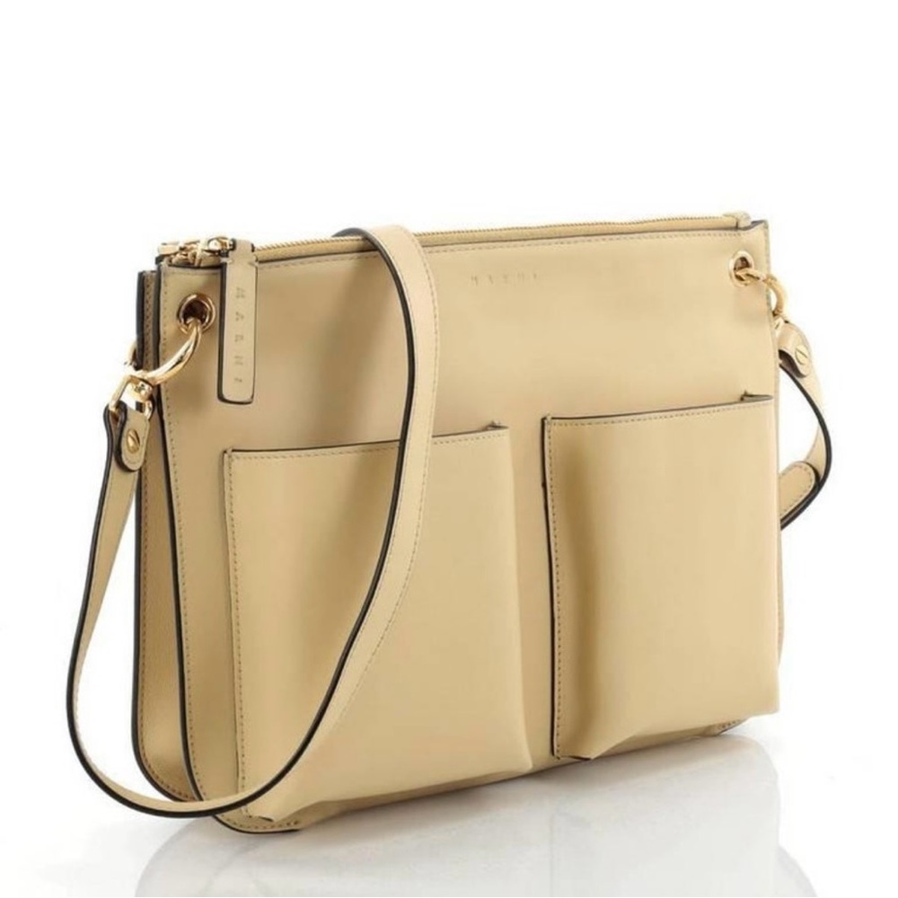 Marni Bandoleer Yellow Leather Crossbody Bag with Adjustable Strap NWT